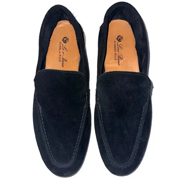 Loro Piana Men’s Black Suede Summer Walk Designer Loafers Size Eur 41/US 8